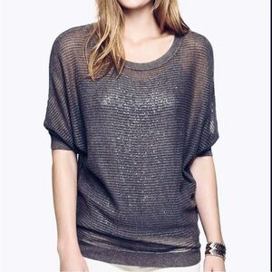 Express sweater dolman mesh top open knit net express top silver gray pullover